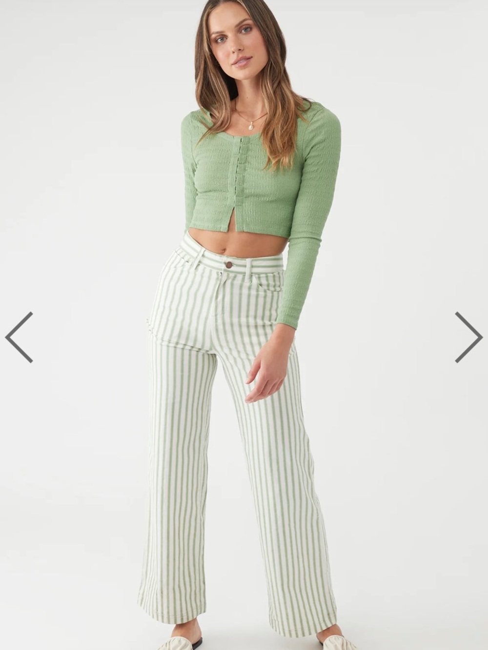 O'Neill Sage Green & White Striped Wide-Leg Pants